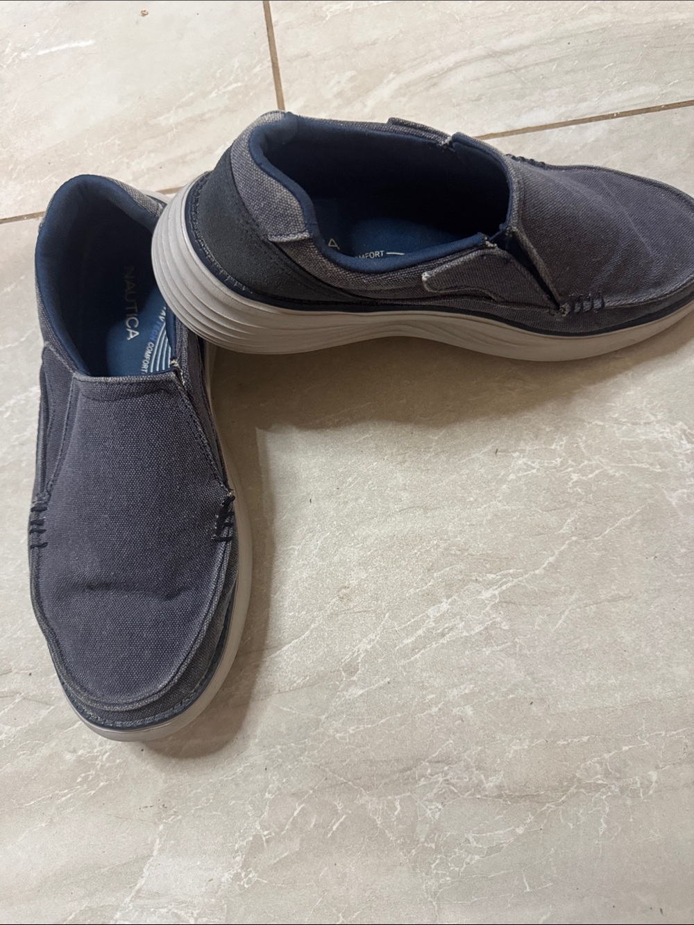 Nautica Men's Slip-On Canvas Loafers in Navy Blue with White Sole